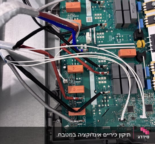 לוח חשמל עם חוטים ורכיבים אלקטרוניים